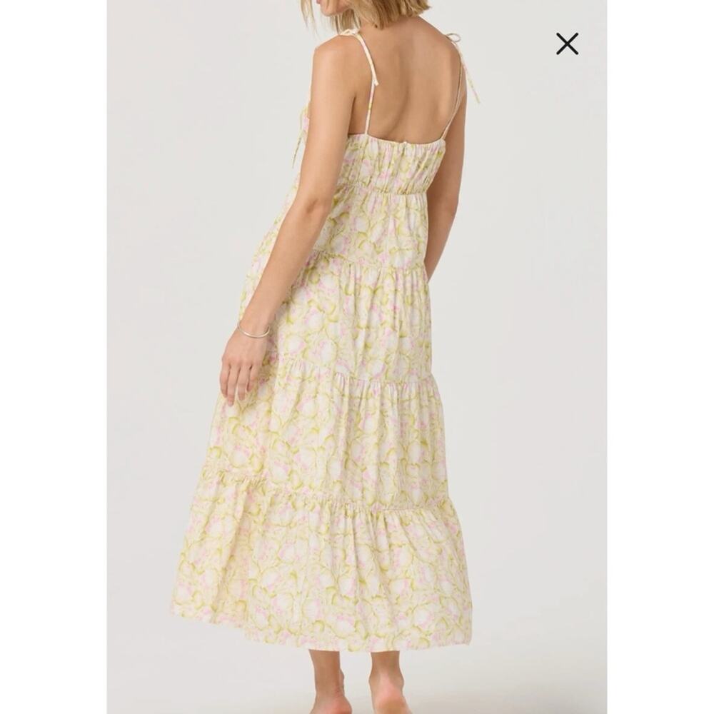 ASTR the Label Tie Strap Tiered Maxi Dress Pink Green Floral, Women's Small $128 - Picture 3 of 15